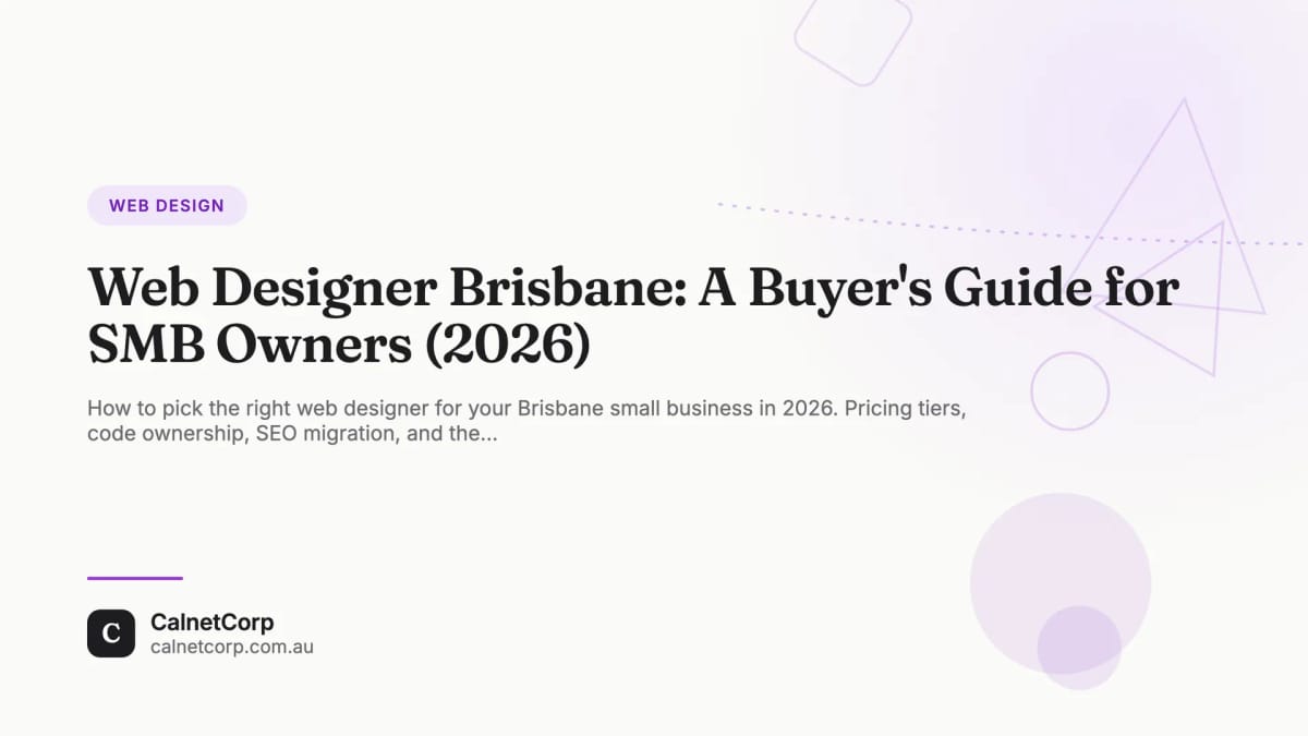 A Brisbane small business owner reviewing a web design proposal on a laptop at a warm wood desk in their workshop, with afternoon light and a printed quote sheet beside the keyboard